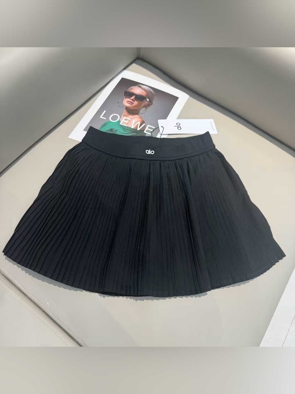 ALO Yoga Black Pleated Skater Skirt